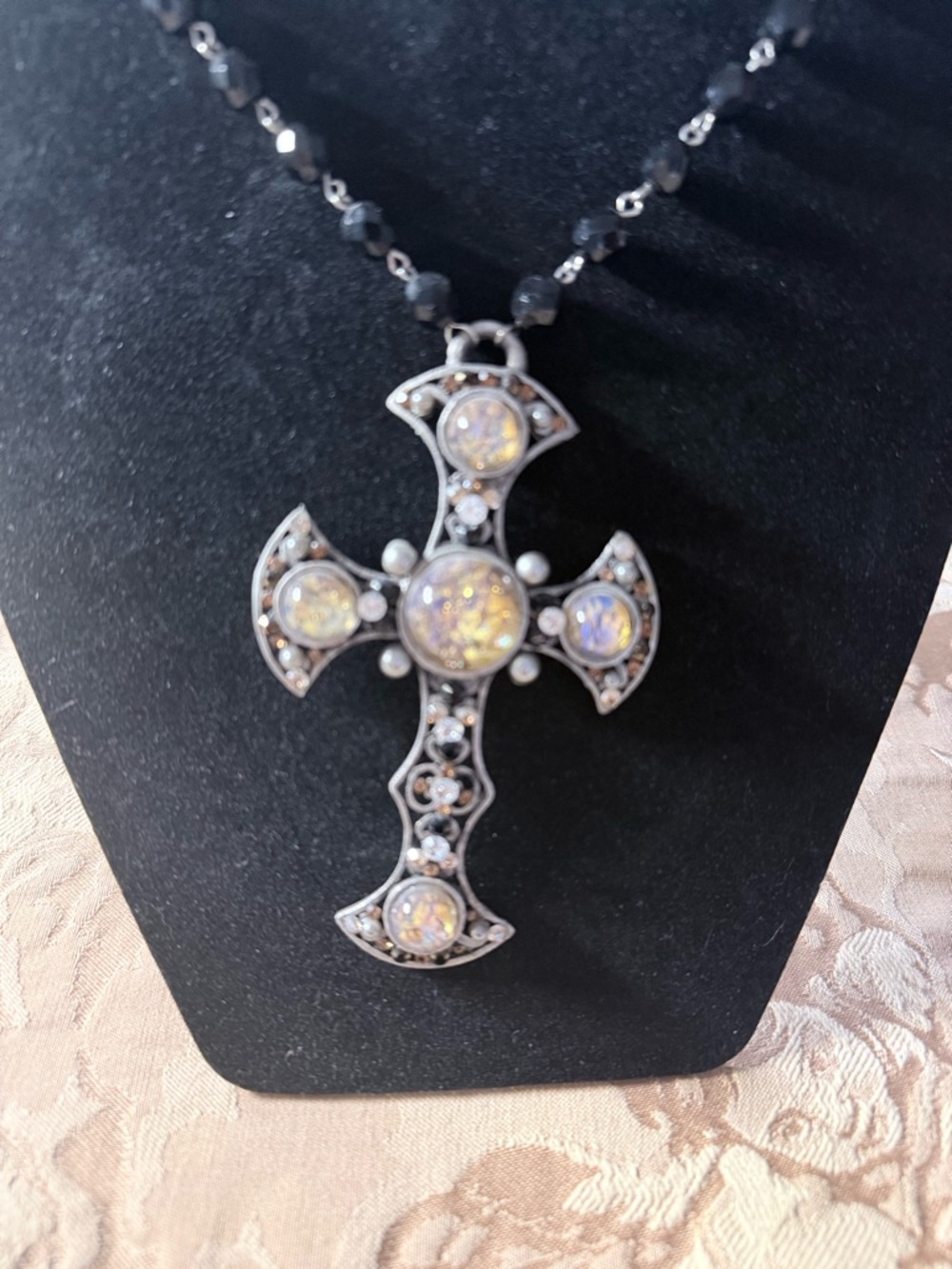 F.A.I.T.H. Cross Pendant Necklace in Silver with Black Beaded Chain